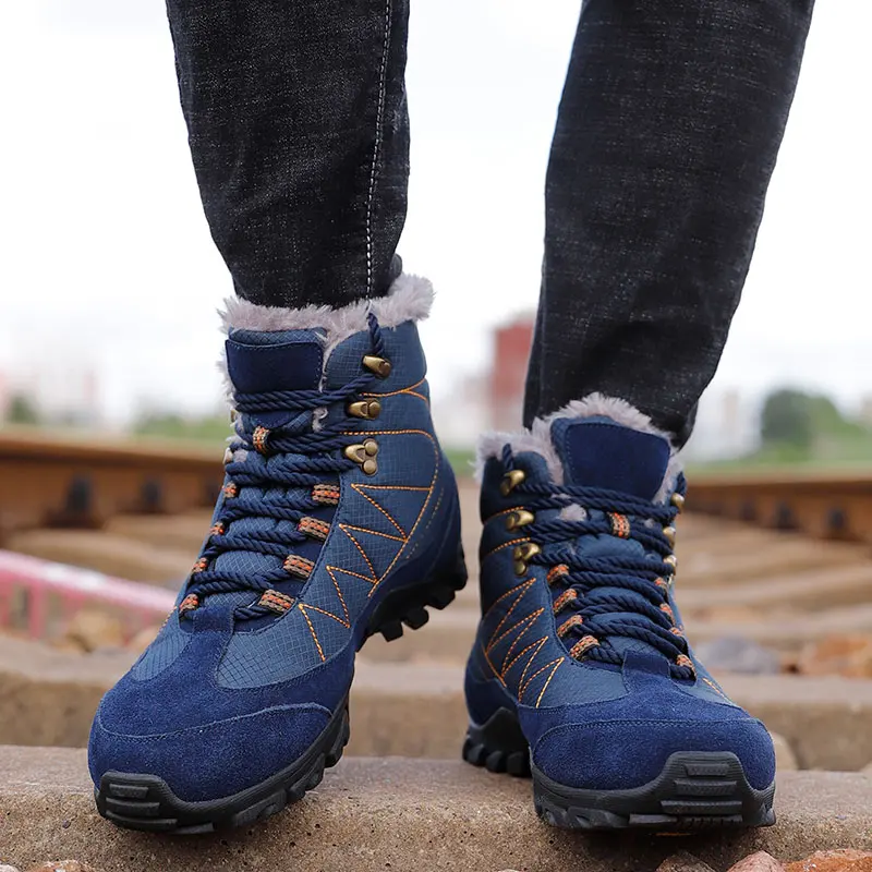 Зимние теплые мужские ботинки для пеших прогулок дышащие походные Нескользящие