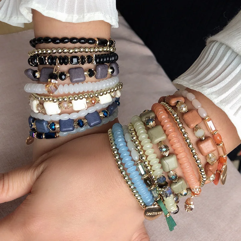 Fashion Korean Woven Beaded Bracelet Female Multi-layer Elastic Men's Jewelry Gift | Украшения и аксессуары