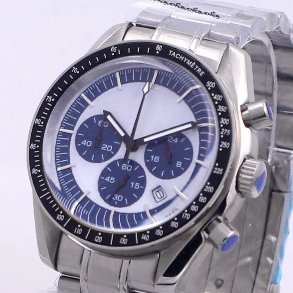 Мужские часы-хронограф светящиеся стрелки японский кварцевый черный циферблат