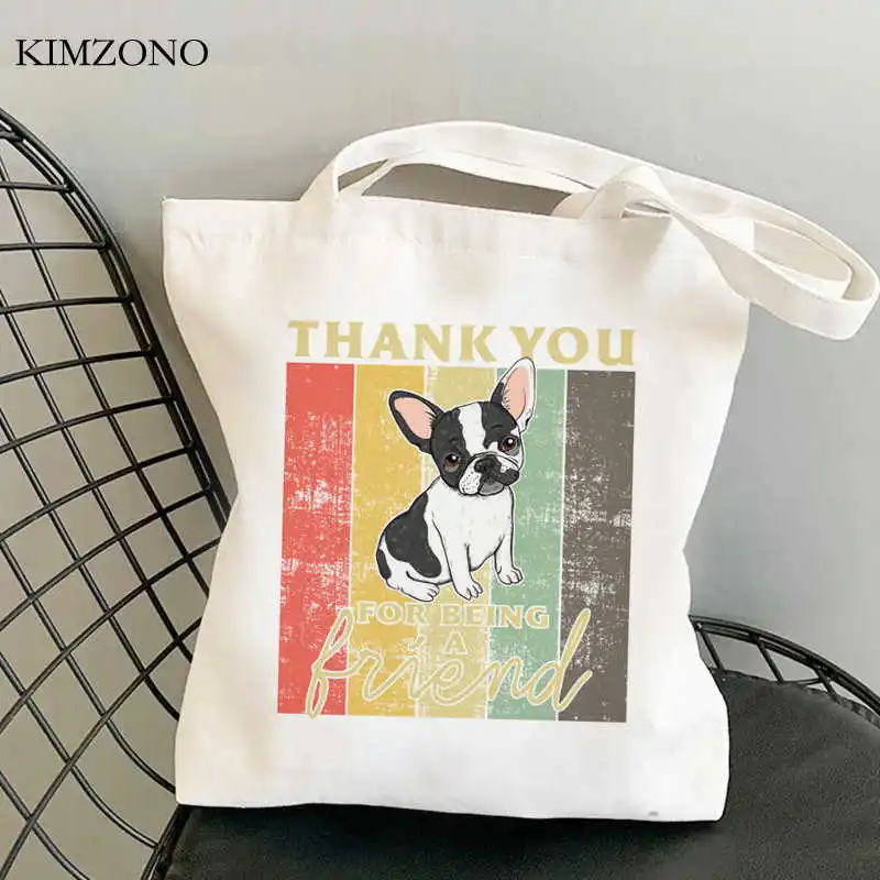 

French Bulldog shopping bag grocery cotton bolso jute bag bag string foldable woven tote sacolas