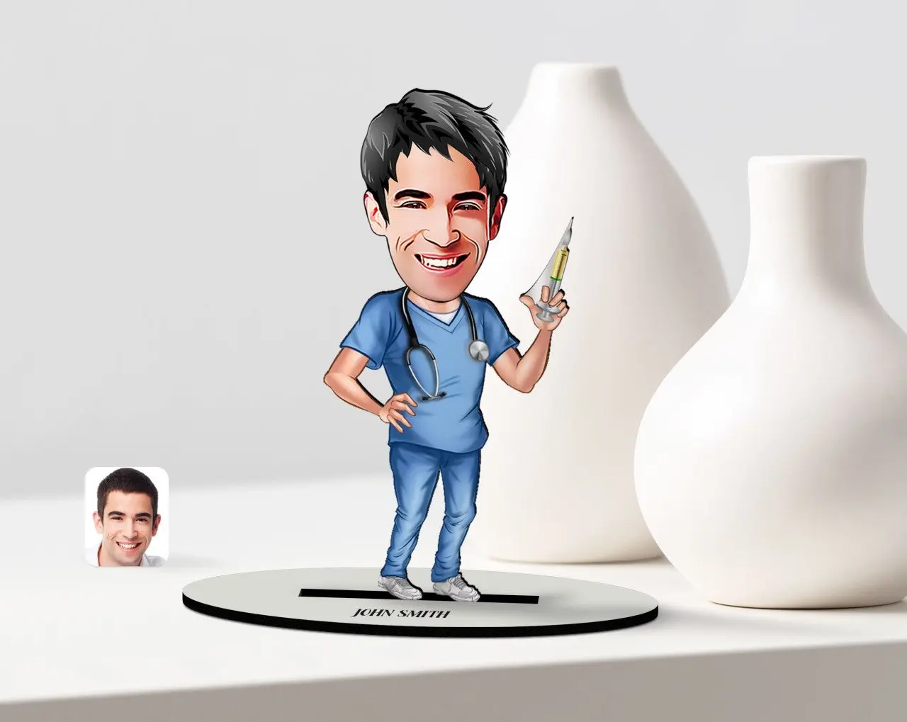 

Personalized Men 'S Doctor Caricature Of Wooden Trinket Model-3