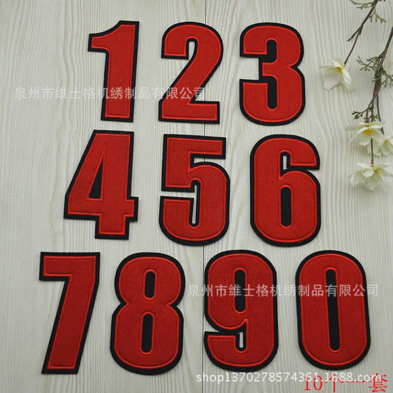 

100pcs/lot Large Luxury Embroidery Patch Red Team Jersey Numbers Logo Label Shirt Backpack Clothing Accessory Badge