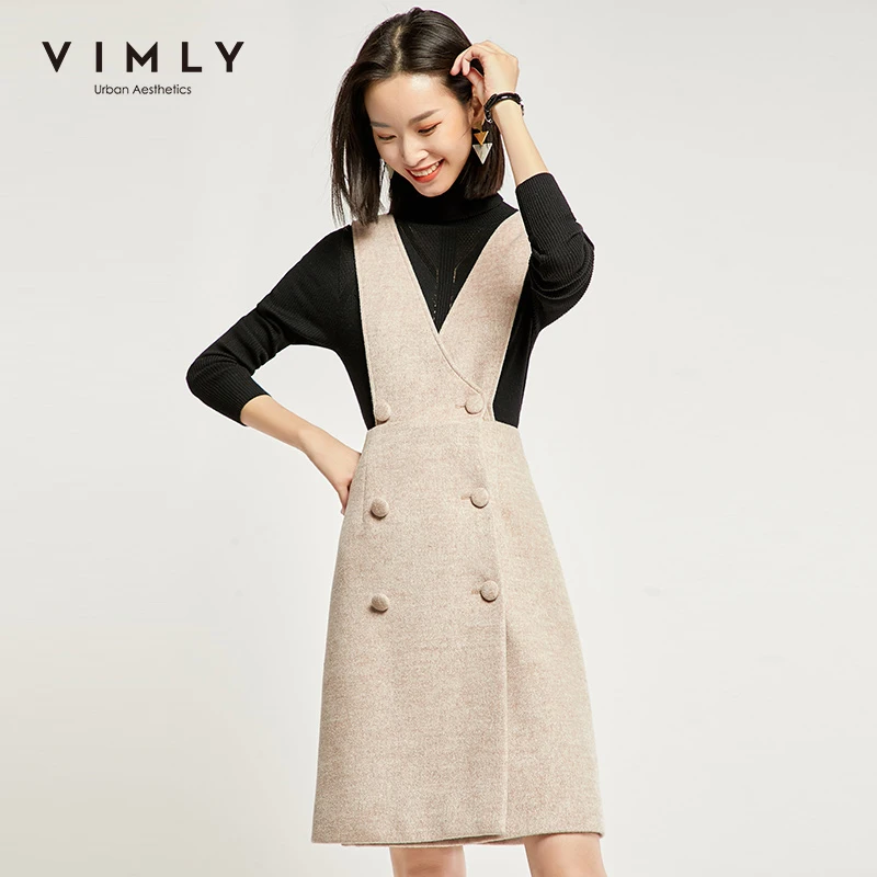 Женское шерстяное платье жилет Vimly осенне зимнее винтажное однотонное с V