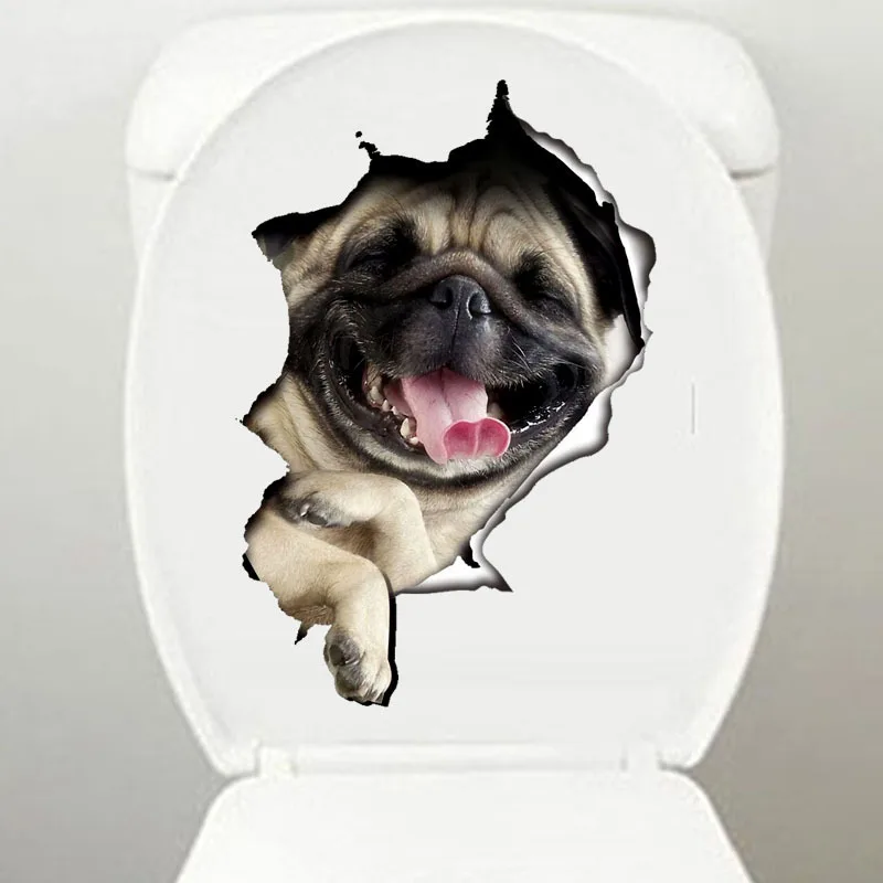 

3D Creative Cat Dog Broken Wall Cartoon Wall Sticker Self Adhesive Waterproof Decoration Toilet Cover Notebook Sticker