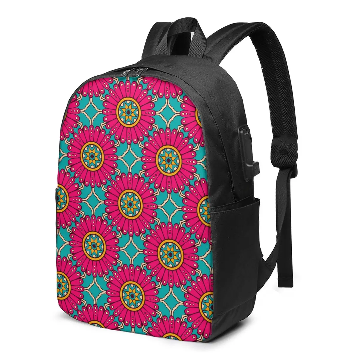 

Colorful Ethnic Floral Mandalas Women Men Backpack USB Charge School Bag For Girl Boy Travel Laptop Bookbag Daypack