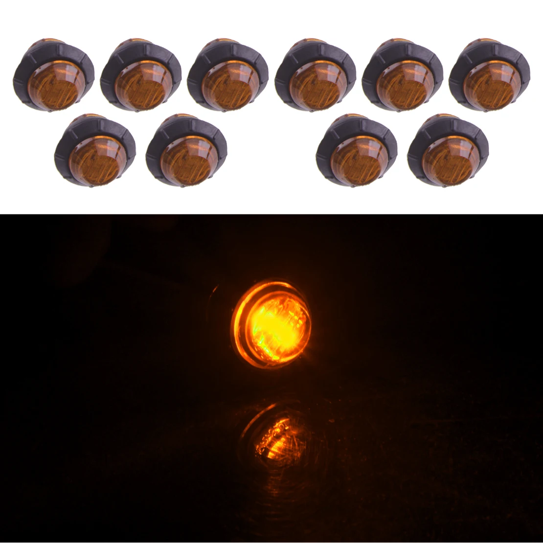 

10pcs/Set 12V Amber Yellow 3/4" Round 3 LED Side Bullet Marker Light Waterproof IP67 for Universal Car Truck Trailer Buse Boat