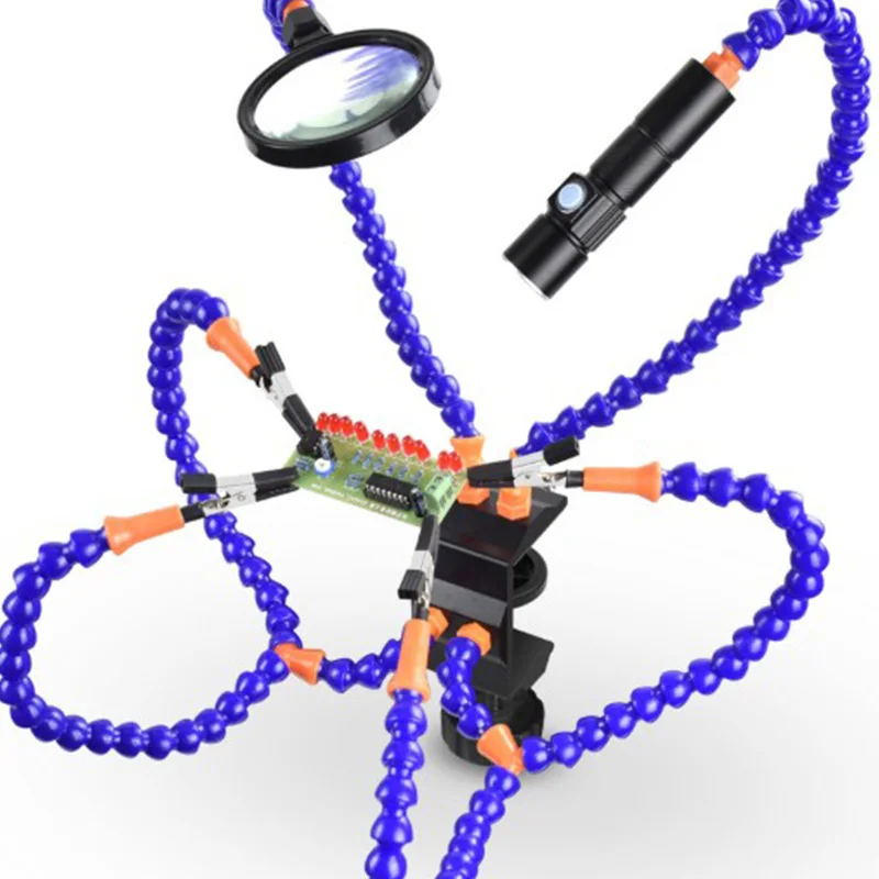 

HOT Soldering Helping Hands Third Hand USB Flashlight Fan nifying Glass Flexible Arms Soldering Holder for Welding Repair