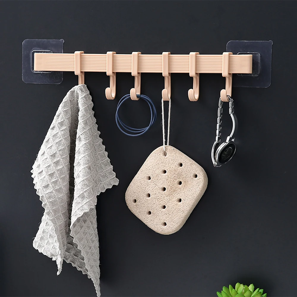 

Seamless 6 Hook Hooks Kitchen Wall Suction Plastic Hook, Bathroom Door Six Row Hook Kitchen Cookware Organizer Hanging