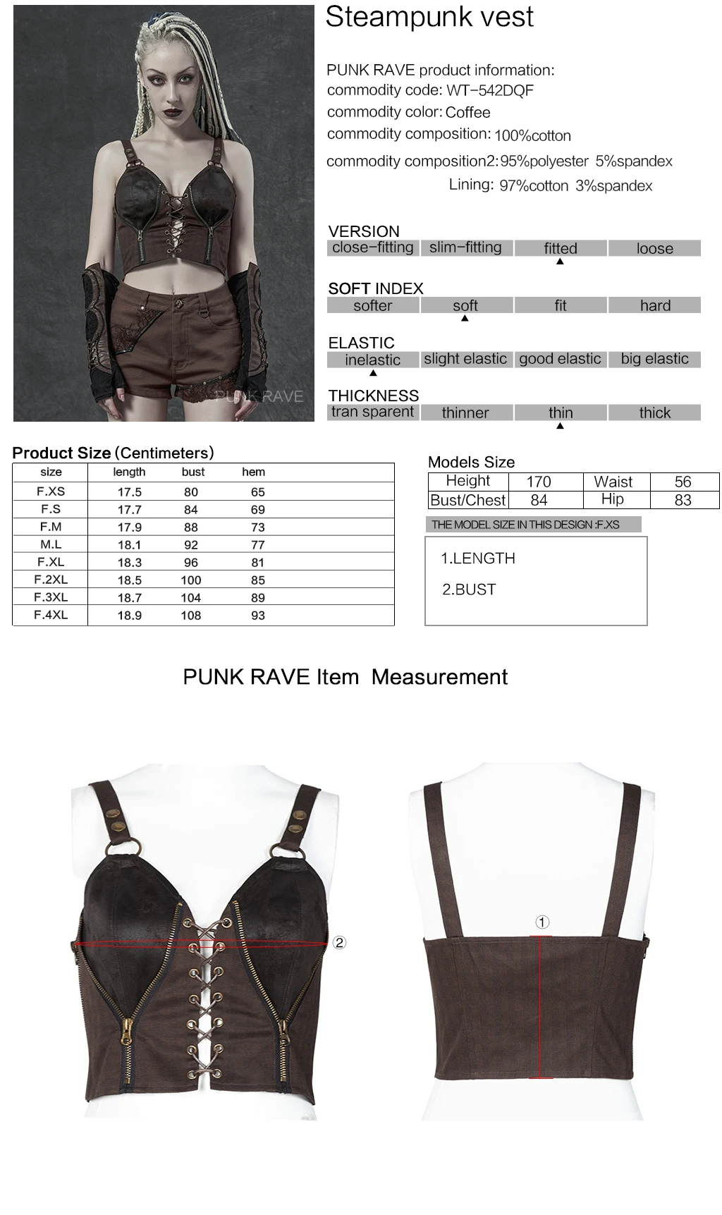 

PUNKRAVE Women's Steampunk Retro Strap Vest Punk Dark Patterned Sexy Adjusted Eyelet Wearing Rope Short Waistcoat