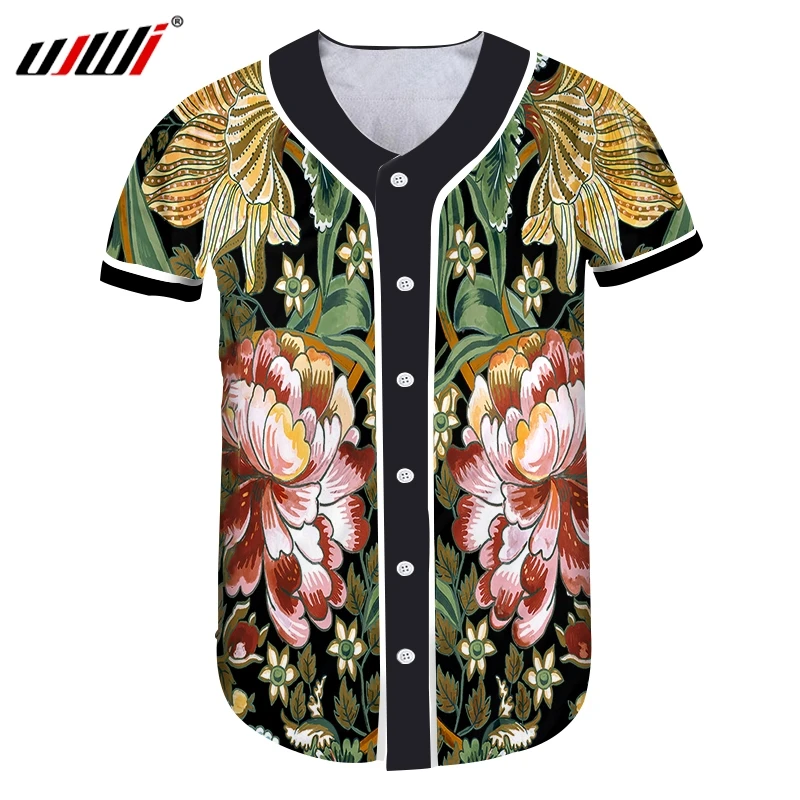 

UJWI модная мужская бейсбольная рубашка 3D, забавная уличная одежда с цветами, листьями, растениями, Мужская футболка большого размера с принт...