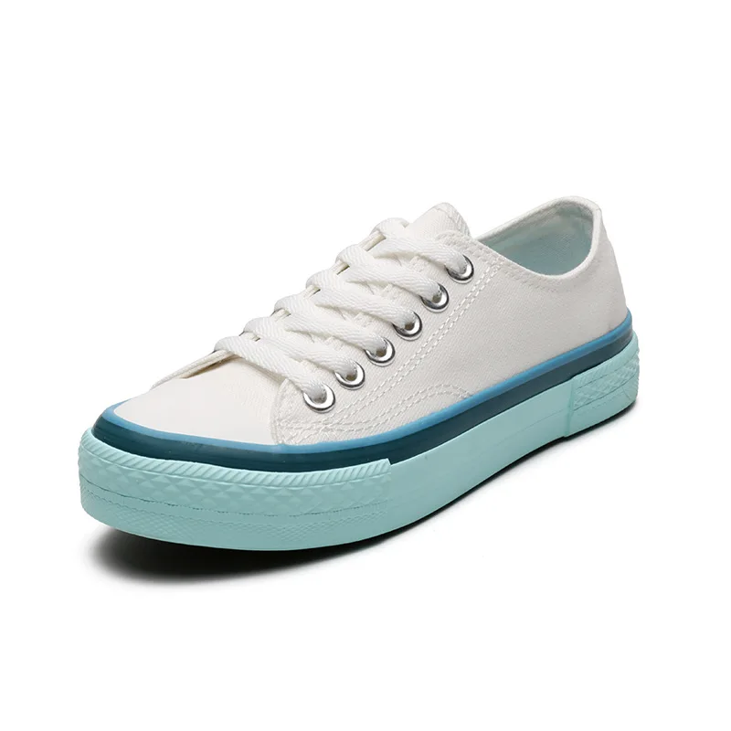 

Cream Blue Black Couple Canvas Shoes Women's Flats Spring New Students Korean Style Trendy White Vulcanized Shoes F0006