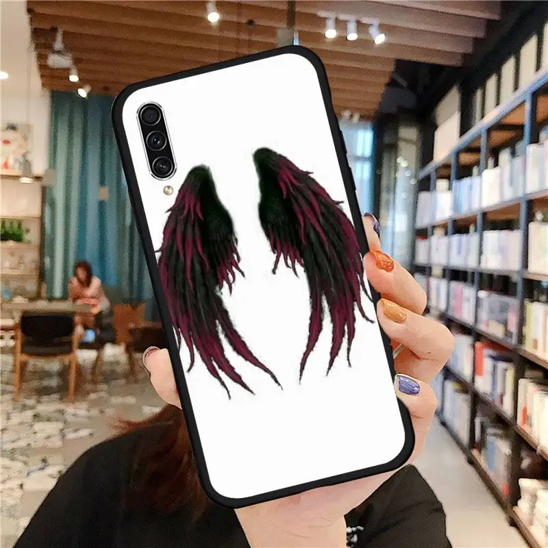 

Angel colourful wings feather black Phone Case For Samsung A20 A30 30s A40 A7 2018 J2 J7 prime J4 Plus S5 Note 9 10 Plus