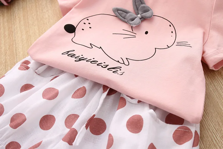 

Baby Girl Clothes Set Cartoon Rabbit Print T-shirt+Polka Dot Shorts Two-piece Toddler Outfits Kids Children Clothing Suit