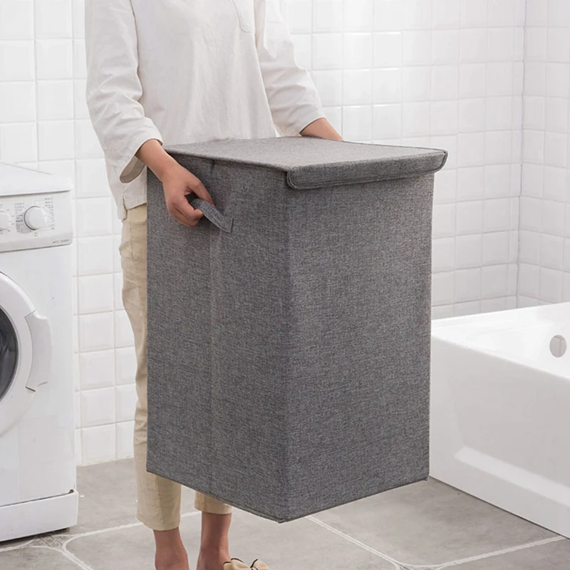 

Cotton Laundry Basket with Cover Bathroom Laundry Basket Large Kitchen Storage Basket Home Collapsible Waterproof Laundry Hamper