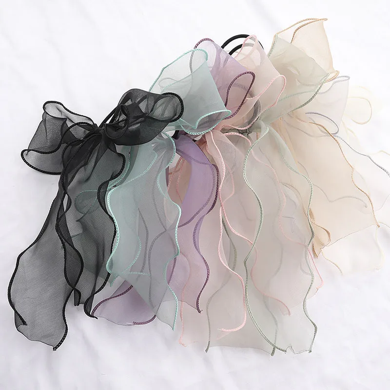 

Sweet Bow Organza Streamers Hair Scrunchies Soft Gauze Ponytail Elastic Hair Ties Rope Women Ribbon Bands Girls Hair Accessories