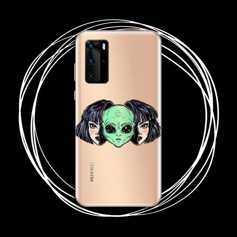 

Aesthetics Cute alien space Phone Case Transparent for Huawei P20 P30 P40 honor 8 10i P smart 2019 Samsung A71 A21S S10 20 plus