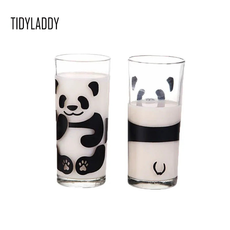 

Home Daily Use Cup Cute Panda Glass Milk Mug Creative Lead-Free Office Water Tumbler Couple Calix Breakfast кружки Without Lid
