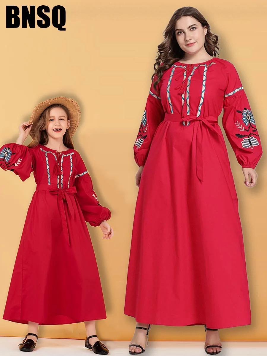 Мусульманское Платье макси с вышивкой Детская одежда в этническом стиле для