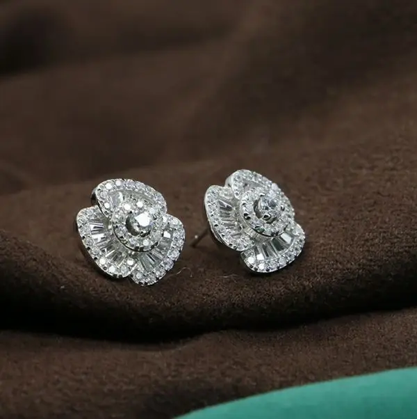 

ANGLANG Fancy Flower Shaped Stud Earrings for Women Stylish Versatile Female Accessories Dazzling CZ Stone Statement Jewelry