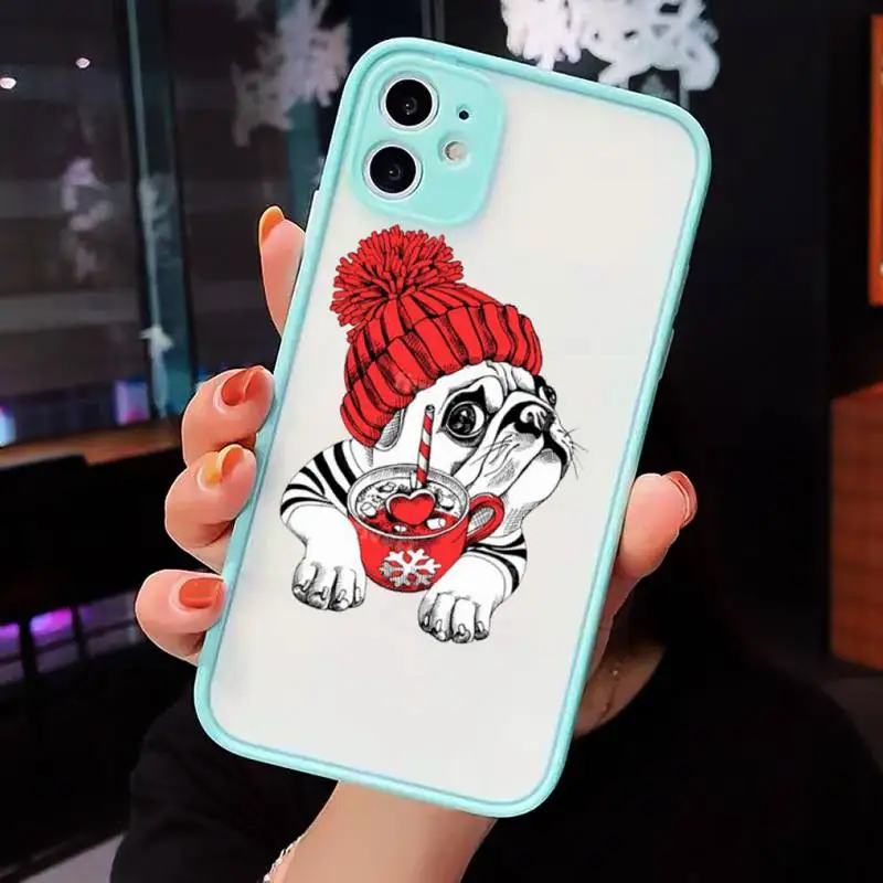

Cute dog puppy Pug Bulldog blowing balloon Phone Cases matte transparent For blue iPhone 7 8 x xs xr 11 12 pro plus max mini