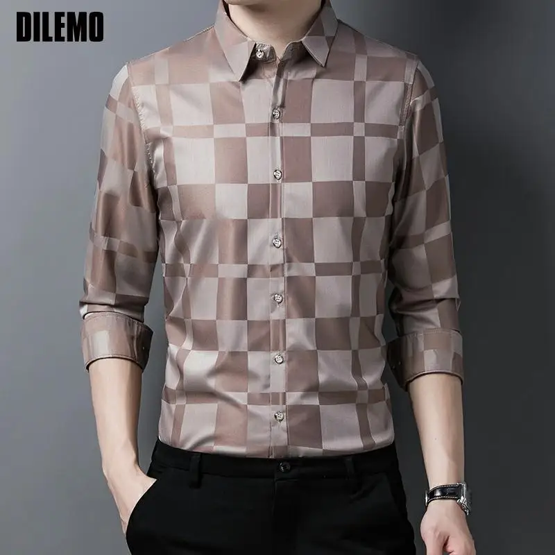 

Top Grade New Fashion Designer Brand Slim Fit Men Plaid Shirts 2021 Long Sleeve Trendy Casual Spring Autumn Men Clothing