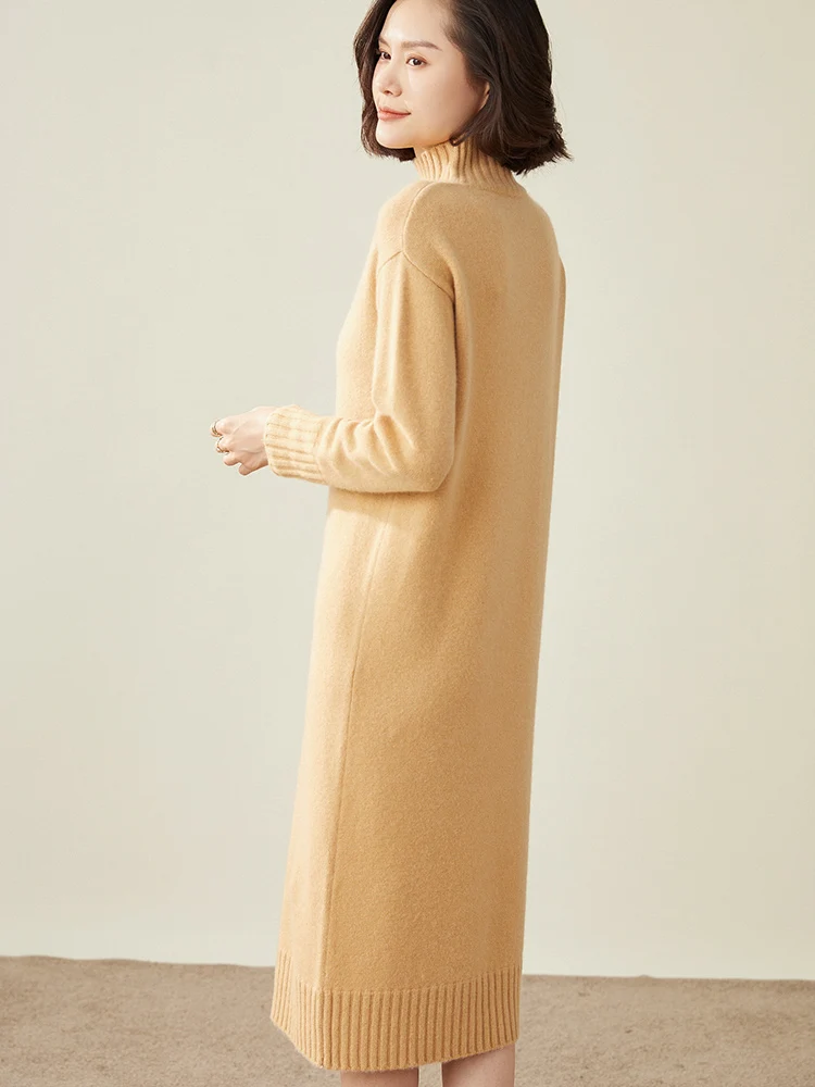 Женское кашемировое платье плотное трикотажное зима 100% пуловеры с круглым