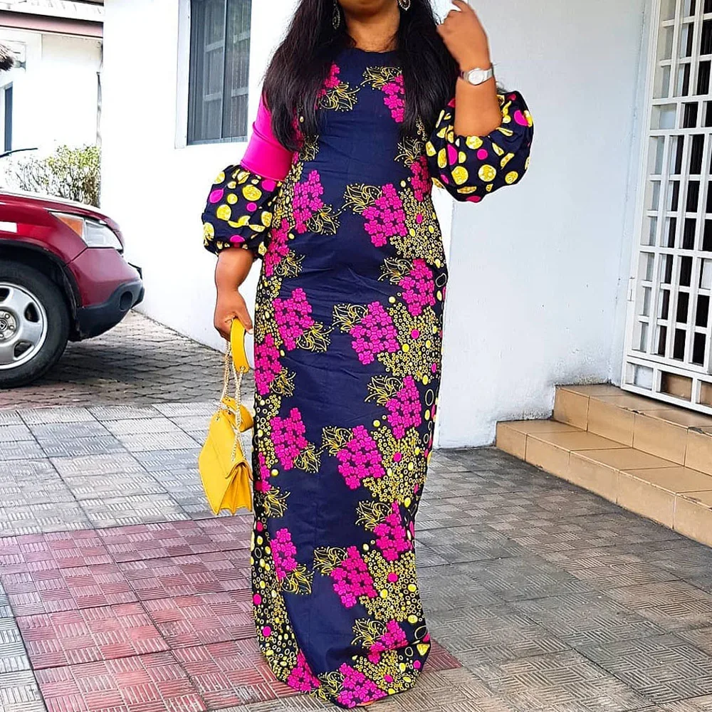 Женское осеннее длинное платье винтажное Цветочное с круглым вырезом длина до