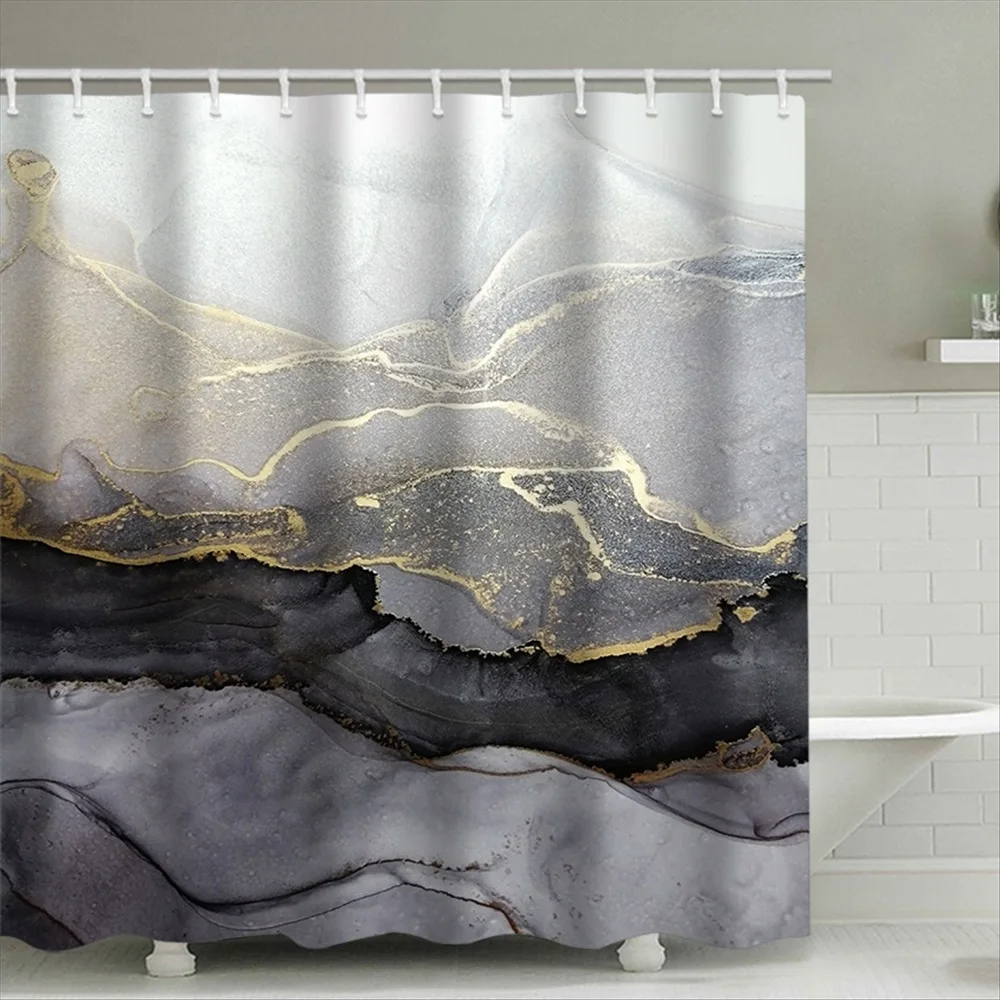 

Marble Shower Curtain Stripe Printing Bathroom Curtains Waterproof Polyester Fabric Home Decoration Suit With Hook