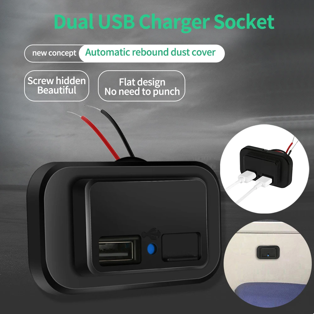 

Dual USB Charger Socket 3.1A 12V-24V Cigarette Lighter Power Adapter Outlet Dustproof for Motorcycle Truck ATV Boat Car RV Bus