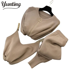 Женский трикотажный костюм из трех предметов, длинный кардиган + жилет + брюки, комплект из трех предметов, модная зимняя одежда, 2020