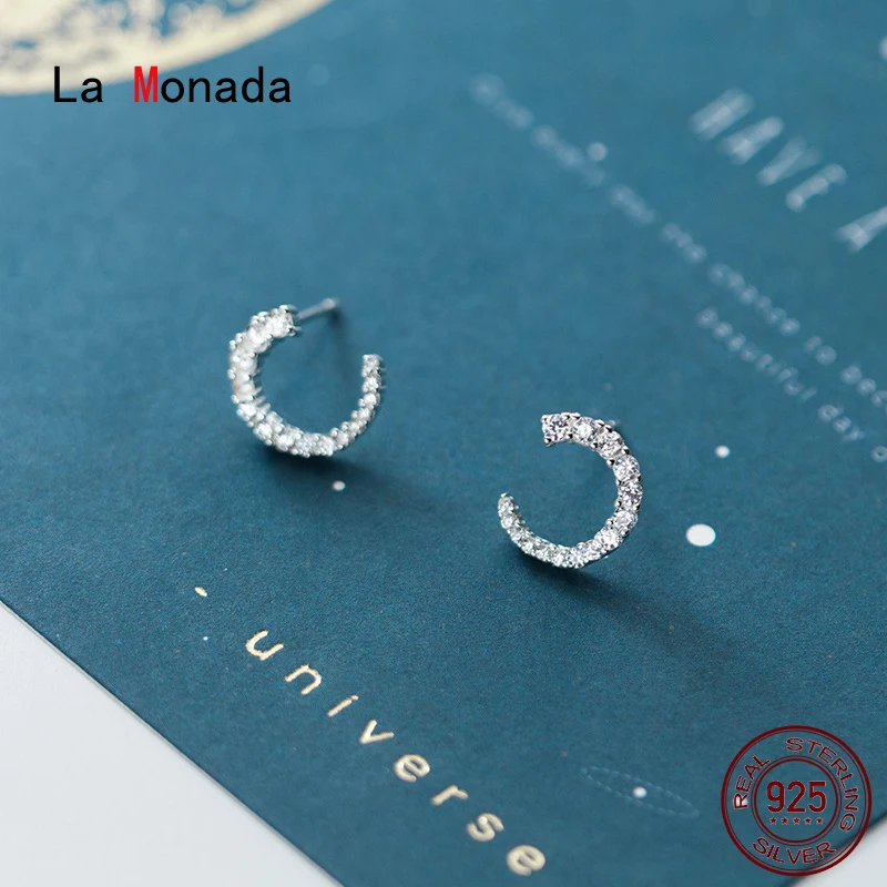 

La Monada Fashion Womens Earrings Silver 925 Ear Piercing 925 Silver Earrings For Women Moon Letter C Silver Stud Earrings Small