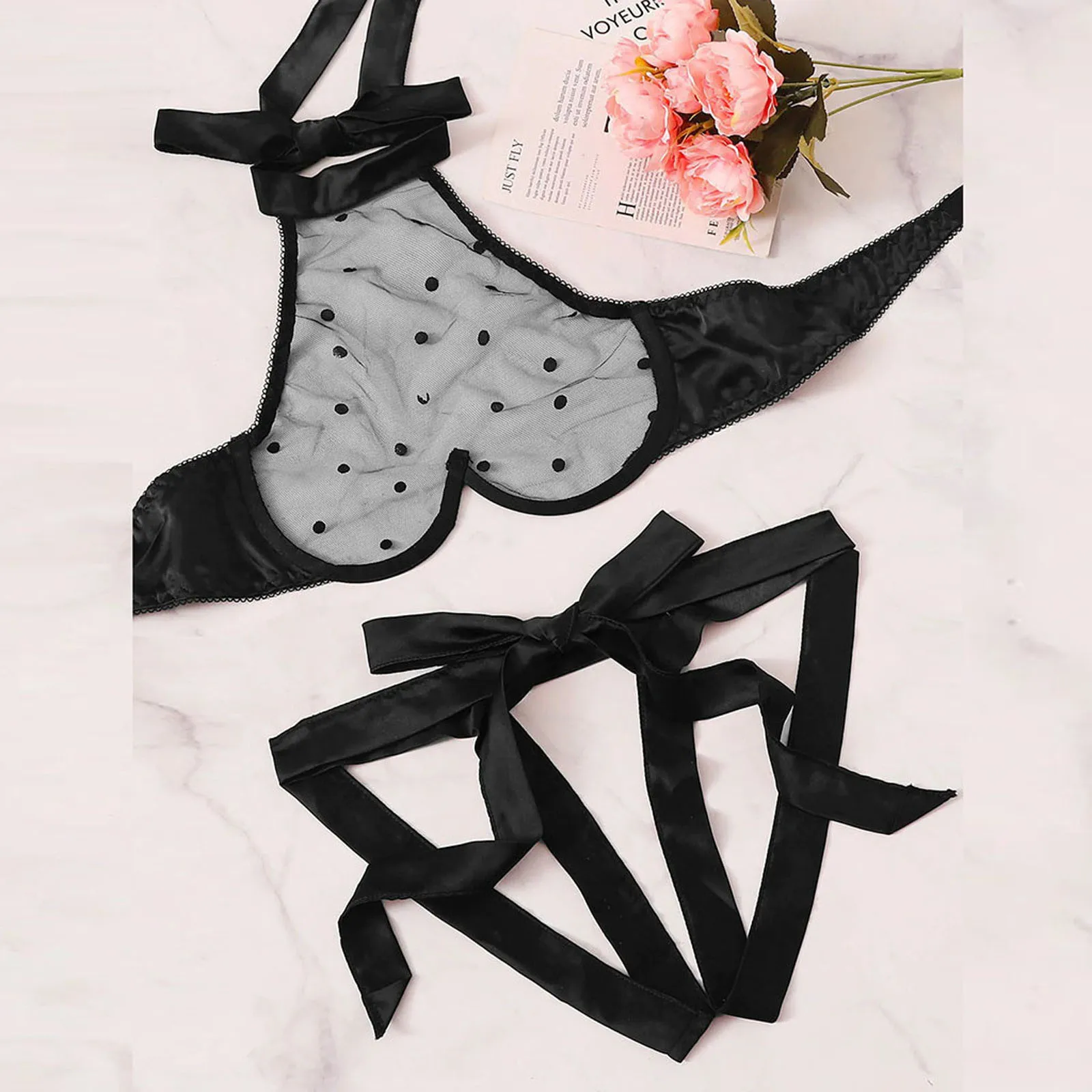 

Mesh Lace Lingerie 2 Piece Women Underwear Set Transparent Bras Panties Halter Breves Sets Black Sexy Seamless Bra Panties Sets