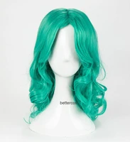 kaiou michiru cosplay wig sailor neptune long green curly heat resistant hair wigs wig cap
