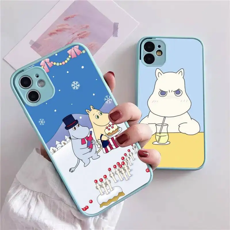 

Moomintroll Cartoon Cute moomines Phone Case For iphone 13 12 11 xr xs x 7 8 pro max Light blue Soft TPU Silicone Clear Case