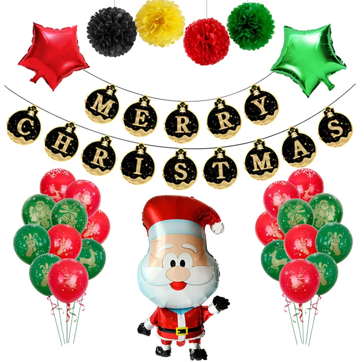 Милый Санта Клаус черный Золотой флаг фон украшения на стену Рождественские шары