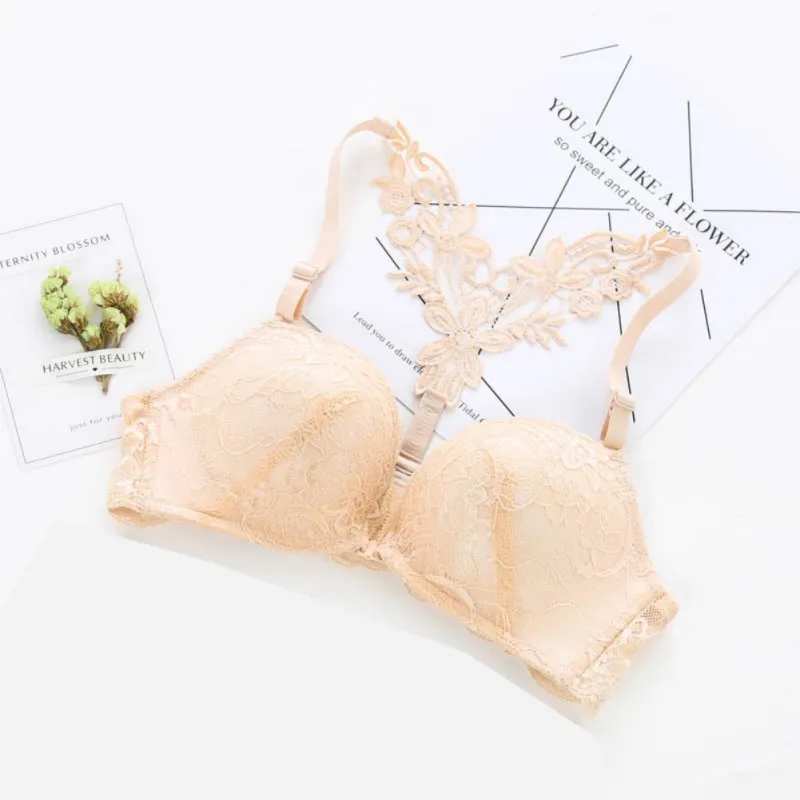 2018 кружевные бюстгальтеры с цветочной вышивкой бюстгальтер пуш-ап застежкой