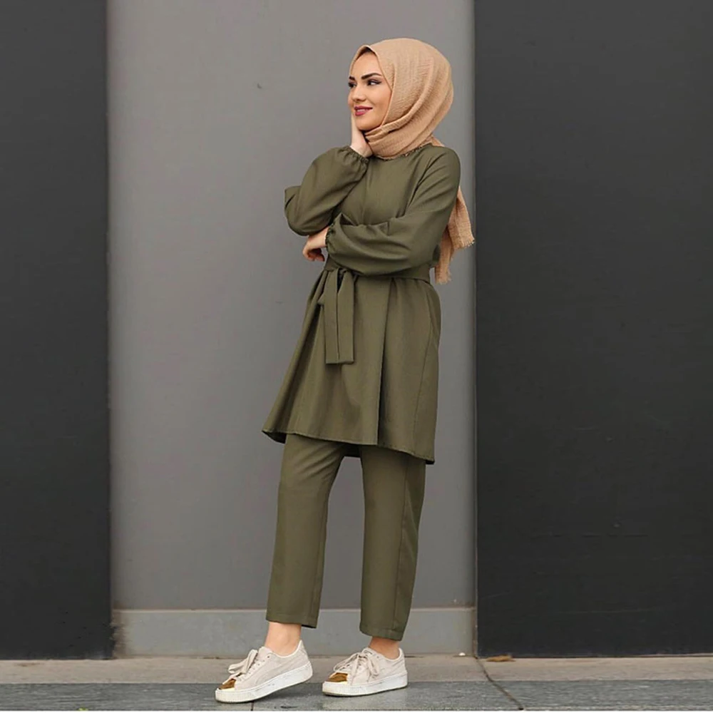 Eid комплекты для мусульман из двух частей турецкие топы и штаны Vetment Femme Hijab платье