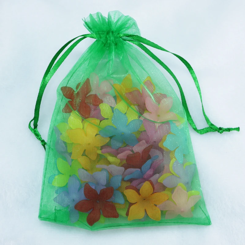 100 шт. зеленые сумки из органзы изящные однотонные Симпатичные 13x18 см