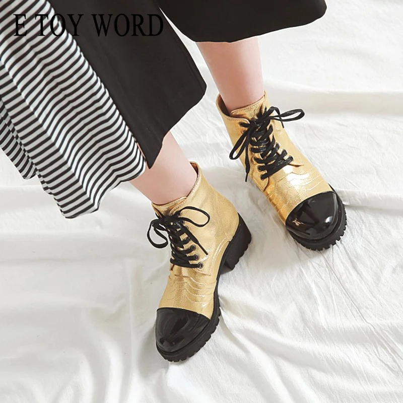 E TOY/осенне зимние ботильоны для женщин женские ботинки на шнуровке с круглым