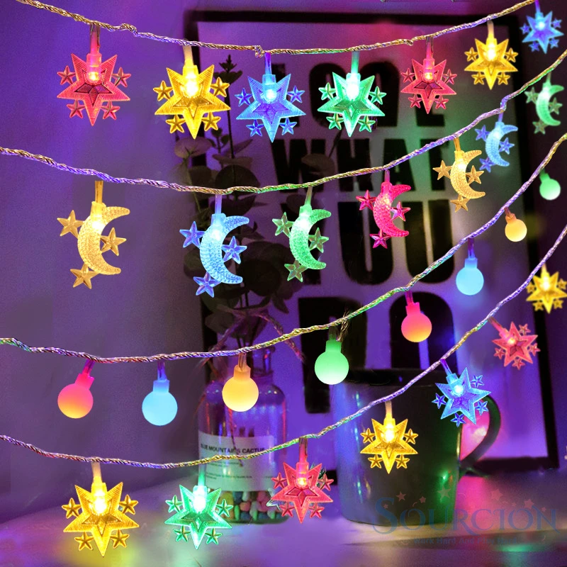 

YLANT LED Star Moon String Light LED Fairy Light Battery Operate New Year's Garland Twinkle Light Christmas Decorations for Home