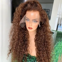 180 density soft preplucked brown color curly free part transparent lace front wig with baby hair for women dailycosplay wear