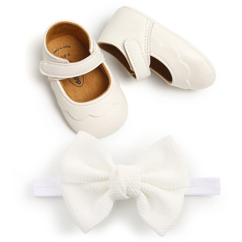 

Sweety Baby Girl Princess Shoes Lovely Moccasins Infant Girls PU Leather Anti-slip Headband Two-pieces Set 0-18M