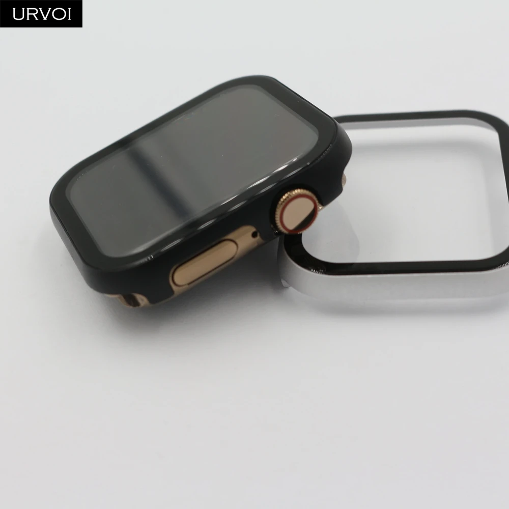 URVOI full case for Apple Watch series 6 SE 4 5 3 2 1 metal frame screen protector iWatch cover with tempered glass 40 44mm | Наручные