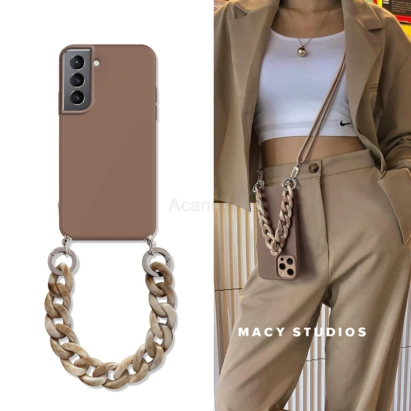 

Crossbody Lanyard Necklace Marble Chain Case For Samsung Galaxy S21 Ultra Plus S20 FE S10 Lite S9 S8 Plus Soft Tpu Back Cover