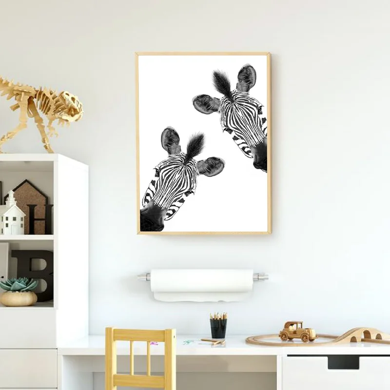 Зебра рисунок Wall Art Холст Картина декора стен в детской комнате сафари Животные