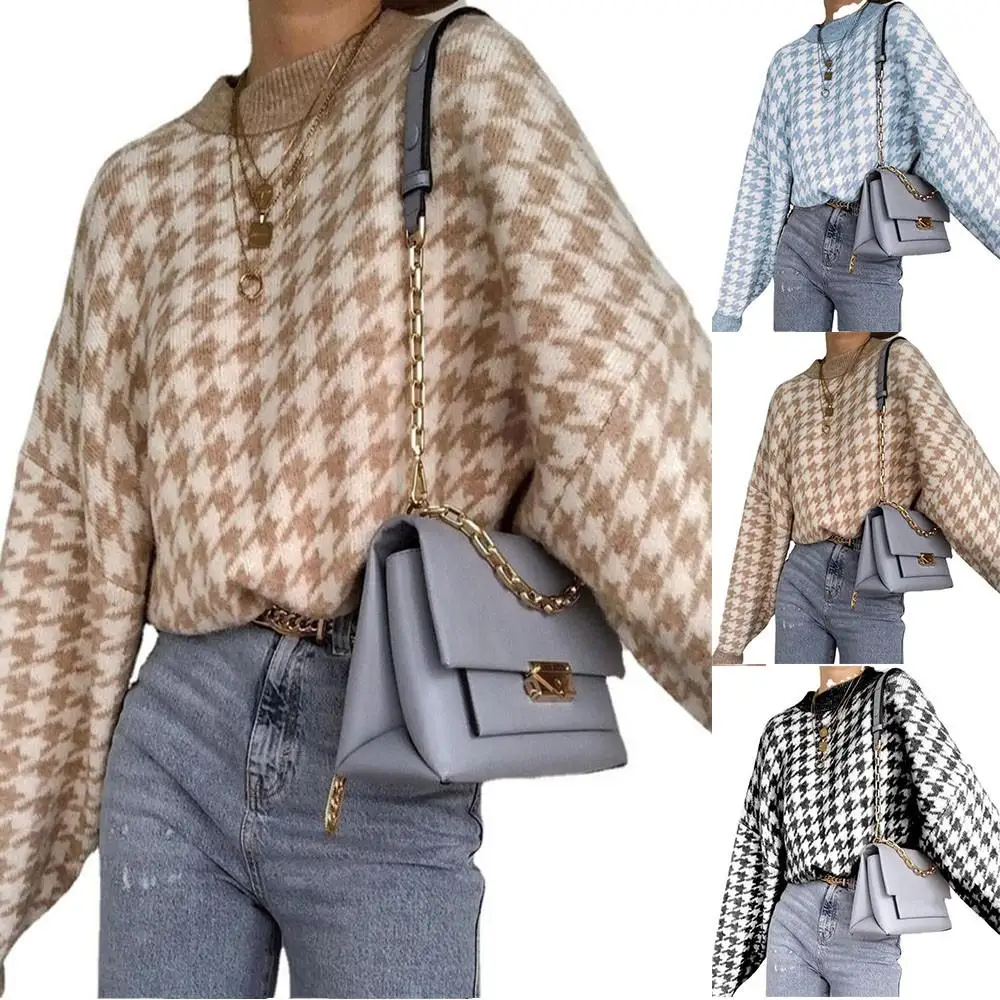 

Свитер женский Зимний вязаный с принтом гусиные лапки