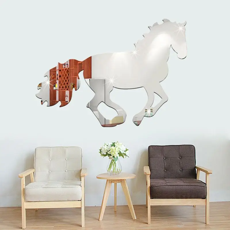 3D Galloping Horse DIY Mirror Wall Clock Sticker Home Room Decoration Art | Stickers