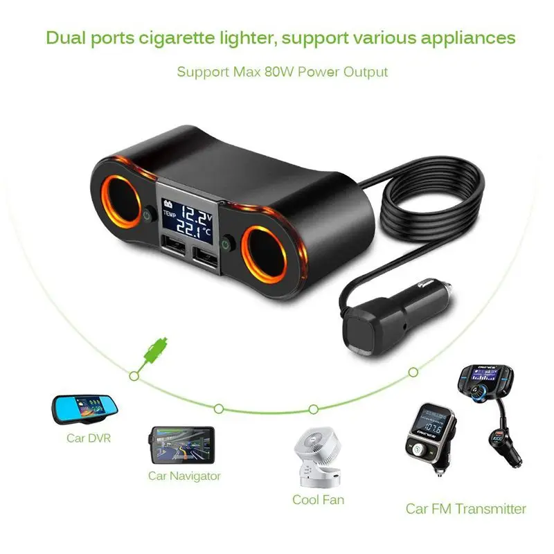 Разъем прикуривателя сплиттер ZNB02 автомобильное зарядное устройство адаптер 3.5A