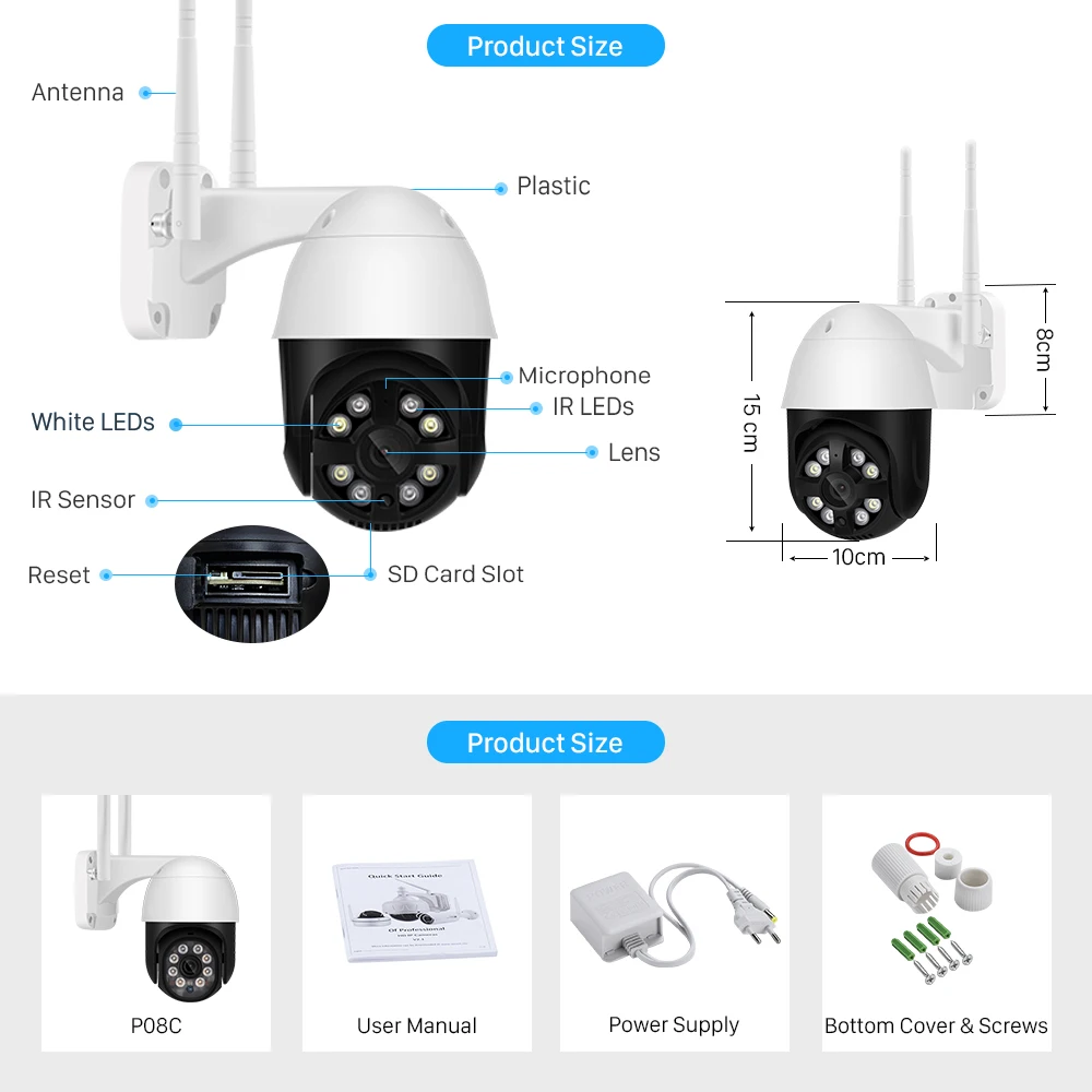 

3MP Wifi PTZ Camera Outdoor 2MP 4X Digital Zoom Auto Tracking Wifi Camera Outdoor 1080P 30M Color Night Vision IP Camera YCC365