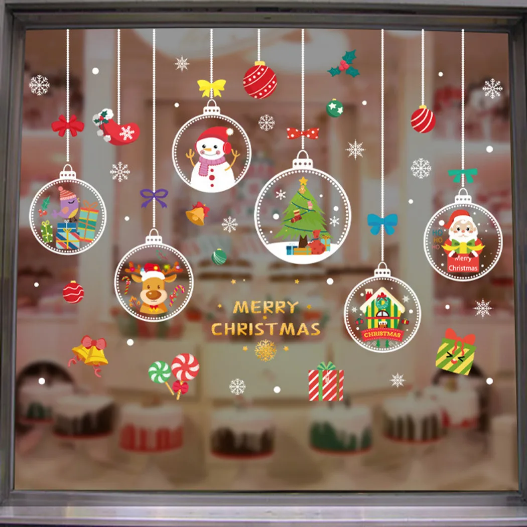 

1Set Christmas Santa Elk Snowflake Wall Stickers Window Door Wall Art Decal For Home Shop Xmas Decor Gifts New Year 2022
